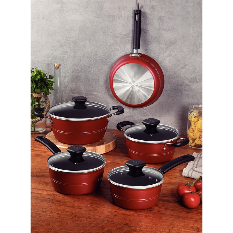 Juego Sartenes Ceramica Ceramic Pan 5 Piezas Rojo GENERICO